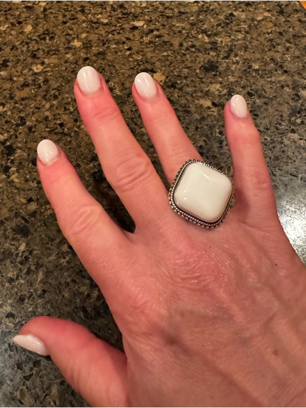 Sterling Silver White Agate Statement Ring Adjustable Southwestern Artisan